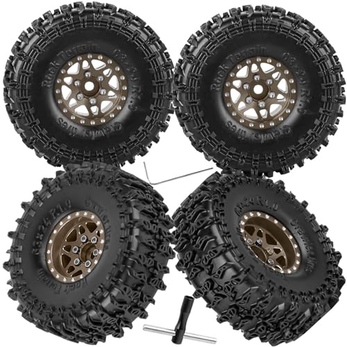 hopsupRC for SCX24 TRX4M 1/24 1/18 RC Crawler Car,Aluminum 1.0 Beadlock Wheel Tires Hub Rim 4PCS 1.0in Beadlock Heavy Duty Rim,Brown