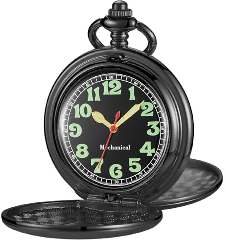 Tiong Glatte Edelstahl-Doppel-Taschenuhr für Herren, arabisches Zifferblatt, mechanische Herrenuhr