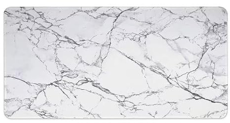 Alfombrilla de Ratón 1200 x 600 x 3mm Alfombrilla de Ratón Gaming Extendida de Gran Tamaño con Bordes Cosidos, Base de Goma Antideslizante y Almohadilla para Teclado, Blanco mármol Mouse Pad p-20