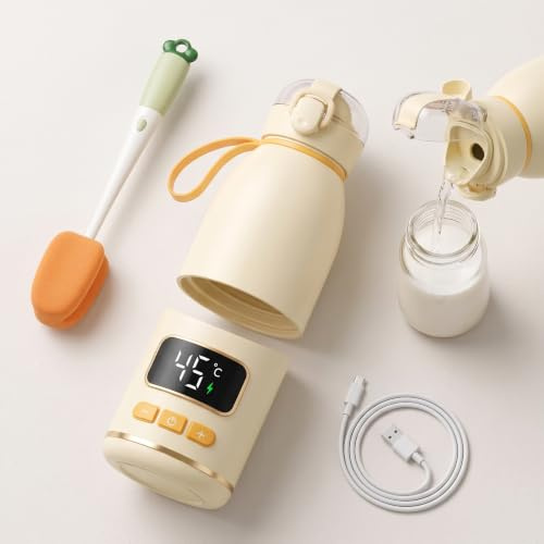 Tragbarer Flaschenwärmer unterwegs für Baby, Schnelles Aufheizen und Lange Akkulaufzeit 15000mAh, 500ml Kapazität, Erwärmt Wasser Oder Milch, für Auto-und Flugzeugreisen