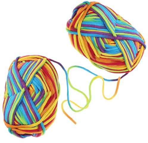 CLISPEED 2 StüCk Handgefertigtes Baumwollgarn Regenbogenfarbverlauf Strickgarn FüR Pullover MüTzen Schals Diy HäKelprojekte Weiches HäKelgarn FüR Kreatives Basteln
