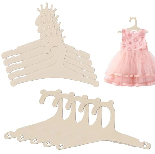 GGUFAY Grucce Bambini, 10 PCS Grucce Attaccapanni in Legno Bambini Antiscivolo per Vestiti per Bambole Grucce Neonato, Appendini Impilabili, per Unisex Bambino Neonati (Orso e Corona)