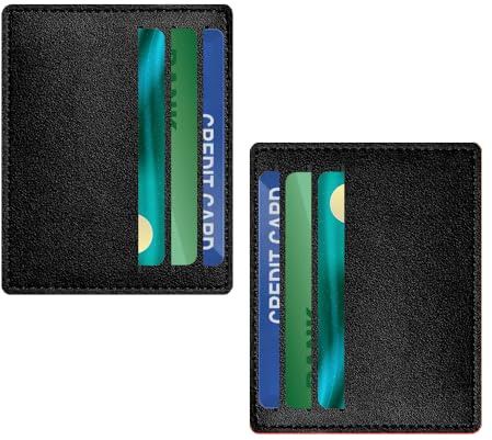 FOURCHEN Leather Credit Card Holder Wallet, Slim Minimalist Design, 6 Card Slots, for Men and Women (Black+Black)