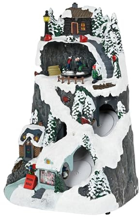 Well Home Pueblo Navideño para decoración con Luces LED y Movimiento 19,6x17,7x30,1cm