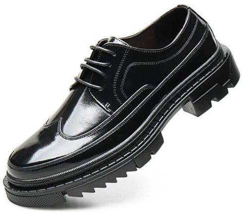 Mens Platform Wingtip Oxfords Comfortable Round Toe Lug Thick Sole Brogues for Dress Business Work Office (Black,12)