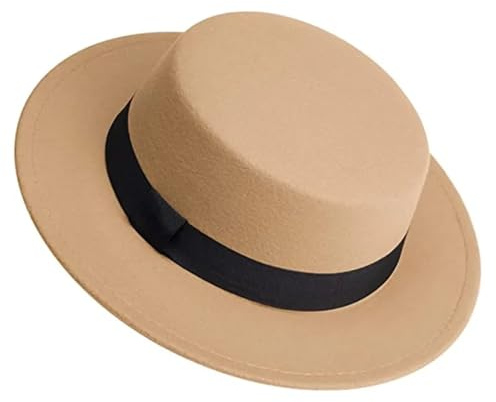 DJSKLDF Cylinderhatt Vit Fedora-hatt för Kvinnor Män Vinter Bred Brätte Filt Platt Cylinder (beige)