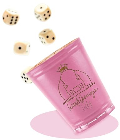 Diamandi PERSONALISIERTER Echtleder Würfelbecher Pink - Inkl. 5 Würfel | Wunsch-Gravur mit Name & Motiv | Robuster Knobelbecher für Schocken & Würfel-Klassiker
