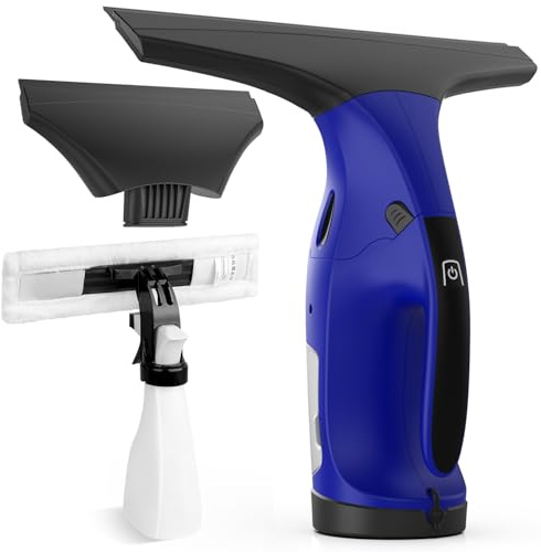 EAVE Nettoyeur Vitre, Kit Lave Vitre Amélioré avec Raclettes de 17cm & 28cm, Laveur de Vitre Sans Fil avec 40min d'Autonomie & Réservoir de 270ml, Adapté aux Fenêtres, Miroirs, Salle de Bain,WC09 (BL)