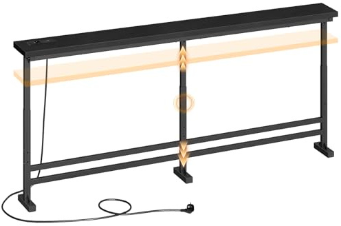 YATINEY Konsolbord smalt, smalt hallbord, 180 cm långt entrébord, 1 AC, 1 USB-A, 1 typ C, för vardagsrum, hall, entré, svart XCT08CBB