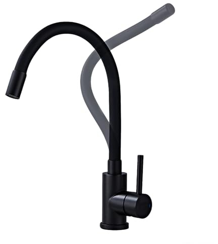 Wasserhahn Küche mit Flexibler Auslauf, Wasserhahn Küche Schwarz Matt, Mischbatterie Küche Schwarz 360° Drehbar, Spültischarmatur Edelstahl mit Wasserspar Aerator