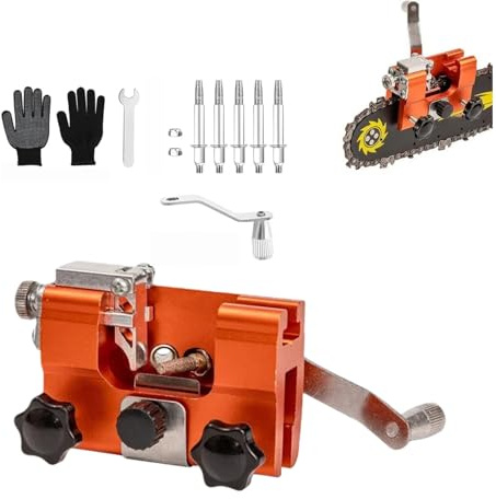 Kettensäge Schärfgerät, Sägekettenschärfgerät Kettenschärfgerät mit 5 Schleifsteinen, Tragbar Handkurbeln Kettensägenschärfer Kit, Sägeketten Schärfgerät Zubehör für Jede Kettensäge