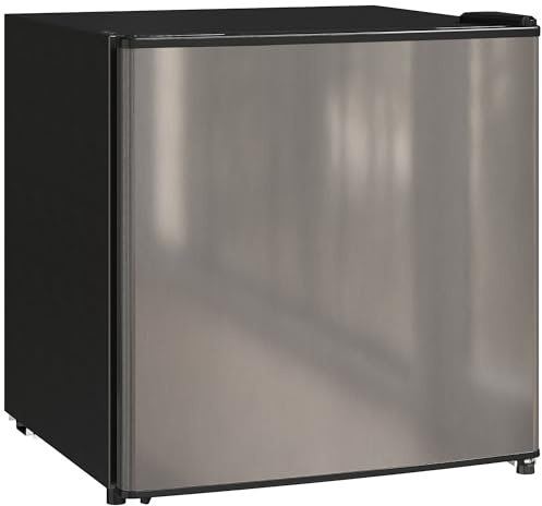 HOMCOM Réfrigérateur congélateur 46 L, mini frigo 41,5L+4,5L, silencieux, porte réversible, thermostats réglables, pelle et bac à glace inclus, pour chambre et bureau, argenté