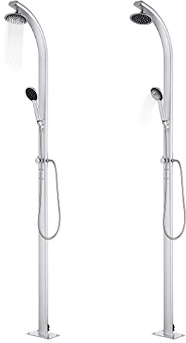 Mokuyary Trädgårdsdusch med brun bas 220 cm aluminium, trädgårdsdusch för camping, trädgård, pool, utomhus -B