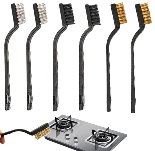 JRYXDS Drahtbürsten Set, 6 Stück Mini Drahtbürste Mit Edelstahl, Messing und Nylon Borsten - Für die Reinigung von Schweißschlacken, Schmutz und Rost