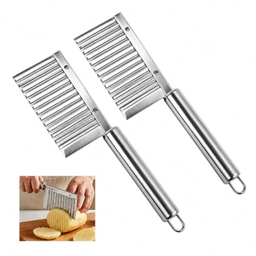 ZunAnBoCDP 2PCS Couteau Ondulé en Acier Inoxydable, Coupe Comprimé et Coupe Légume pour Pommes de Terre et Fruits, Frites Manuel, Couteau Légumes Multifonction et Pomme de Terre pour Frite
