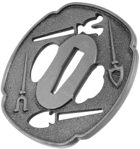 Ciieeo Japanese Tsuba Replacement Handguard for Tanto, Silver Metal with Engraved Traditional Design, 7.60x7.00x0.50cm, Features Improved Balance and Impact Dispersion for Martial Arts