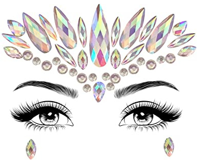 Glamza - Set di 6 adesivi con cristalli per viso, da donna, con motivo a sirena, per festival e festival, con brillantini, per tatuaggi temporanei, per viso, viso, viso, viso, corpo (stile 05)
