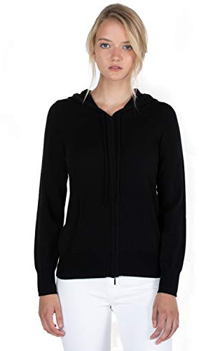JENNIE LIU Dam 100 % ren kashmir långärmad dragkedja huvtröja cardigan tröja