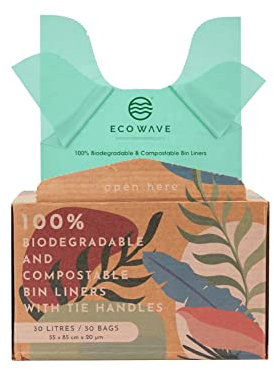 ECO WAVE Compostable Bin Liners, 30 Litres, 50 Bags, EN 13432 Certified