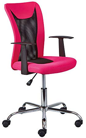 Inter Link – Kinderdrehstuhl – Bürostuhl drehbar – Ergonomischer Bürostuhl – Office Stuhl – Höhenverstellbar – Atmungsaktiv – Pink und schwarz - Donny