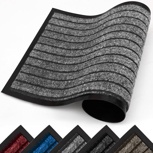 Hafaa Indoor & Outdoor Grey Door Mat 40x60 cm Non Slip Water Absorbent Rubber Mat Heavy Duty Floor Mats