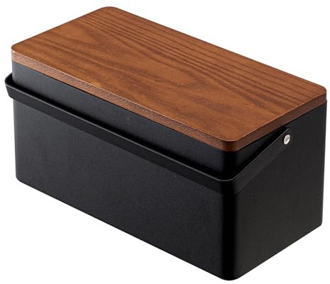Yamazaki 5061 TOWER Sewing Box, black, Steel/Wood/ABS Resin/Cotton/Polyester, 27 x 14 x 13.5 cm