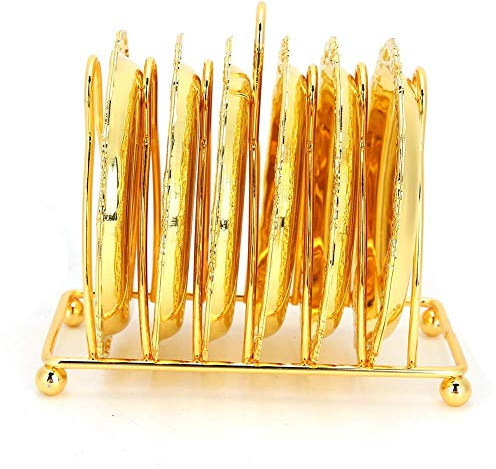 6 Stück Untersetzer Teller, Getränkeuntersetzer Für Mit Metallhalter, Goldene-Tassenuntersetzer, Retro-Metallbecherhalter Im Europäischen Stil Tischuntersetzer Für Küche, Zuhause, Speisetisch(Gold)