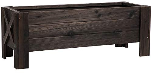 Outsunny Jardinière sur Pieds bac à Fleurs dim. 100L x 36l x 36H cm Inserts d'irrigation Inclus Bois Massif Sapin traité