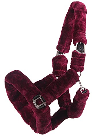 QHP Halfter Alaska komplett mit weichem Teddy-Kunstfell bezogen (Pony, bordeaux/schwarz)