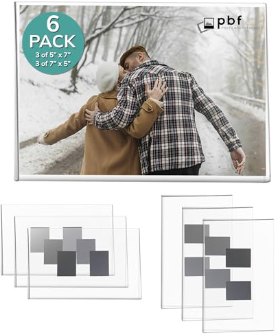 pbf 3-Pack 5x7 & 3-Pack 7x5 Magnetic Picture Frames for Refrigerator | Clear Magnetic Acrylic Frames | Magnetic Photo Holders for Fridge, Locker, Photo Board, Art Display, Sign Holder