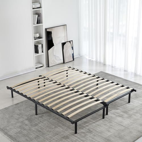SAMPUR - Sommier Extensible Noir à Lattes 90 x 200 à 180 x 200 cm | 25cm de Hauteur | Sommier 140x190 | Sommier Design à Lattes Actives Confort 2 x 15 Lattes | 10 Pieds Inclus
