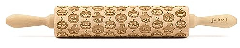 Folkroll Teigrolle Halloween Kürbis, groß, 43 cm, Nudelholz, Prägerolle, Muster, Motiv, Rolle, Buchenholz, 334041