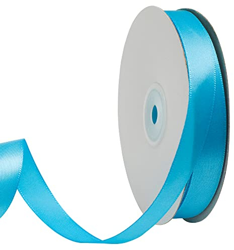 ORIKUKEET Turquoise Polyester Ribbon 5/8 Inch, 50 Yards, Single-Sided Shiny, Perfect for DIY Crafts, Wedding Decoration, Gift Wrapping and Flower Art