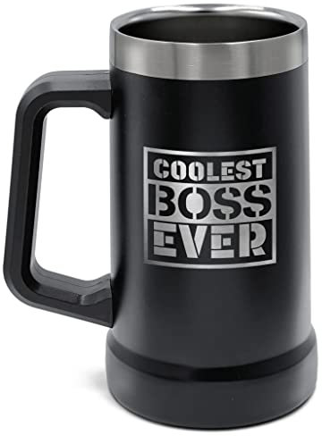 GALVANOX Edelstahl-Bierkrug Geschenk für Boss – isolierter XL 680 ml großer Bierkrug mit Griff für Weihnachten/Büro Wertschätzungstag, in Geschenkbox Coolest Boss Ever