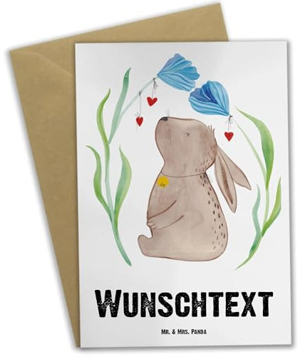 Mr. & Mrs. Panda Personalisierte Grußkarte Hase Blume - Geschenke, Postkarte, Selbst Gestalten, Karte, Taufgeschenk, Geburt, Geburtstag, Schwangerschaft, Geburtstagskarte, Selber Drucken, Kaninchen