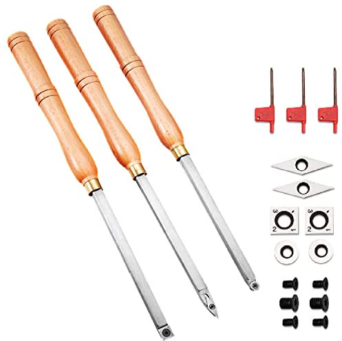 3 Teiliges Holz Drehwerkzeug Set, Drehmeißel Hartmetall Drehstahl Mit Multifunktionale Vollhartmetalleinsatz Cutter Mittelfinisher Rougher Detailer Stechbeitel Mit Holzgriff