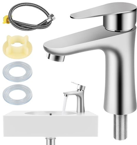 DAJASD Miscelatore Monocomando per Lavabo, Rubinetto Bagno Lavabo, Rubinetto Lavabo Bagno, Rubinetto per Lavabo con Tubo di Collegamento per Toilette per Gli Ospiti, Bagno Solo Acqua Fredda
