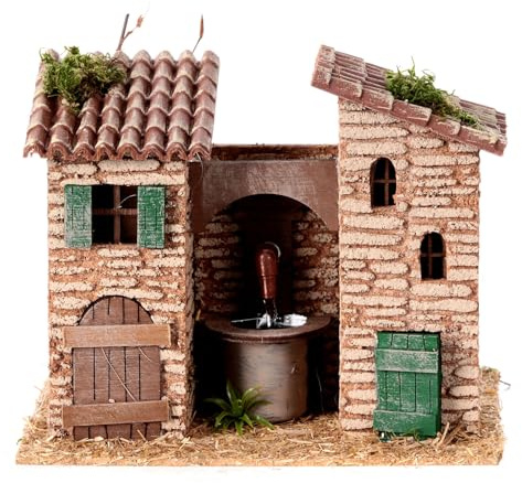 Brunnen zwischen Häusern, Krippenbrunnen, für 8 cm Krippe, 15x20x15 cm