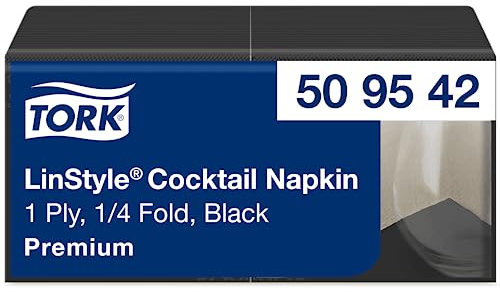 Tork LinStyle 509542 Cocktail Napkins Black, 1/4 Fold, 1-Ply, 23.8 x 23.8 cm, 1 x 100 Napkins
