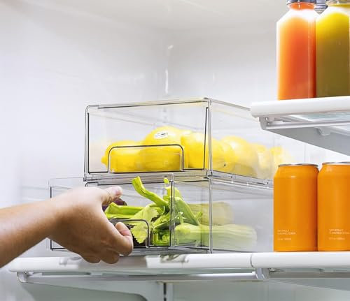 Epzia 1 PIEZA Organizador para frigorífico, grande, transparente, apilable, para cocina, frigorífico, congelador y armario de despensa