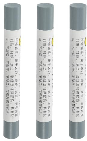 QUARKZMAN Crayon per Riparazione Mobili, 3pz - Stucco per Cera per Legno, Ritocco Pennarelli Mobili - per Coprire Graffi Fori Tavoli Scrivanie Pavimenti Legno, Grigio Chiaro