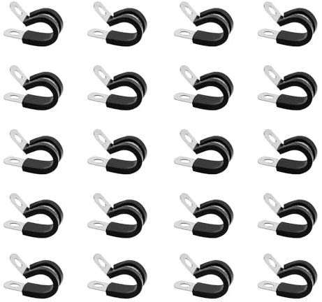 Stainless Steel Rubber Lined P Clips Assorted, 20 Pcs 8mm Pipe Clips, Hose Clip Conduit Clip, Rubber-Lined P-Clamps Metal Wire Cable Clamps for Cable, Cord, Wire, Hose, Tube - 8mm