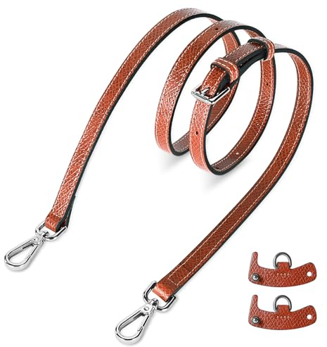 Astonatick Schultergurt für Longchamp Tasche Damen, Schulterriemen aus Leder für Minitaschen, No-Punch & Verstellbare, Umhängegurt mit 2 Stück Schultergurtadapter für Lepliage, Braun und Silber