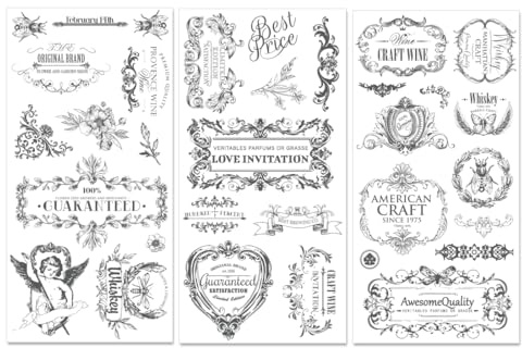 PLIGREAT 3 Blätter Vintage Label reiben auf Transfers für Handwerk und Möbel, reiben auf Transfer Aufkleber Wohnkultur Transferpapier für DIY Holz Möbel Schublade Schrank Tür Tisch Stuhl Dekoration
