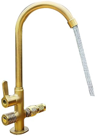 Rubinetto Fontana Giardino Esterno in Ottone Antigelo Yard/Hydrant, Rubinetto per Lavello da Cucina Commerciale, Rubinetto Freddo da Montare Sul Ponte con 2 Interruttori Valvola Separati, Oro