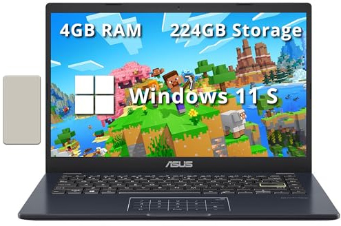 ASUS 14 FHD Laptop, Intel Celeron N4500 Processor, 4GB RAM, 224GB Storage(64GB eMMC+160GB Docking Station Set), Intel Iris Xe Graphics, 720P Camera, Bluetooth, Win 11 S, Quiet Blue