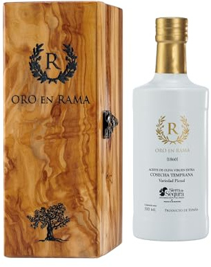 ORO EN RAMA | Aceite de Oliva Virgen Extra Picual de Jaén NUEVA COSECHA 25/26 + Caja de Madera de Olivo Artesanal para Regalo | Premio Mejor AOVE Verde de Cosecha Temprana | DOP Sierra de Segura