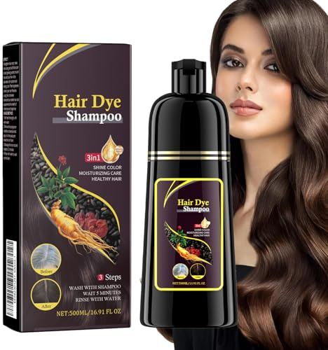 Hair Dye Shampoo Naturale per Capelli Vegetali, Colora I Capelli in Minuti, Lavaggio 3 in 1, Per La Copertura Dei Capelli Grigi, Sicuro Di Lunga Durata E Facile Da Applicare (Marrone, 500 ml)