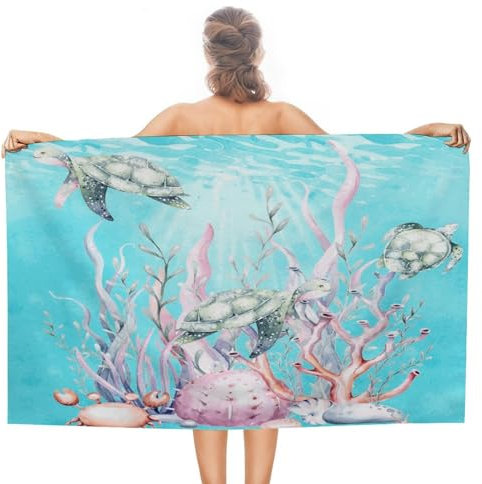 Strandtücher, Aquarell Meeresschildkröte Duschtuch Mikrofaser Strandlaken Tragbares Saunatuch Für Männer Sauna Damen 80X130Cm
