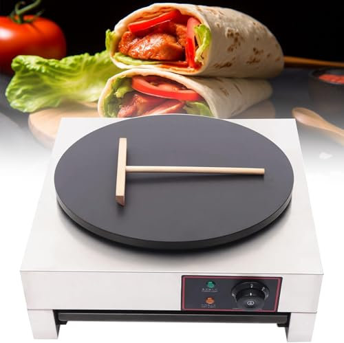 JJENXYYDS Padella elettrica Antiaderente per Crepes, Macchina per Pancake con spatola, Crepiera elettrica da 3000 W, Diametro 400 mm, Piastra riscaldante da 50-300 ℃ per Uova, Pancake